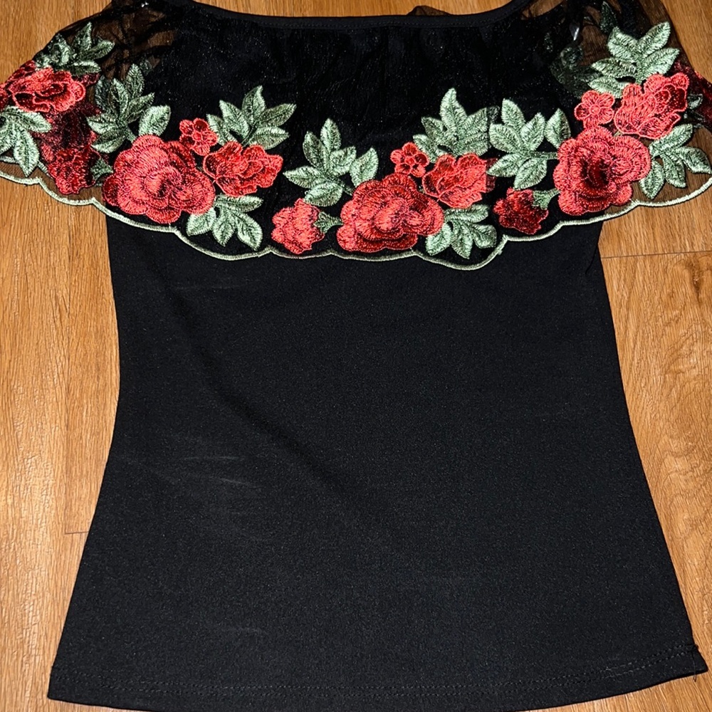 Embroidered black top